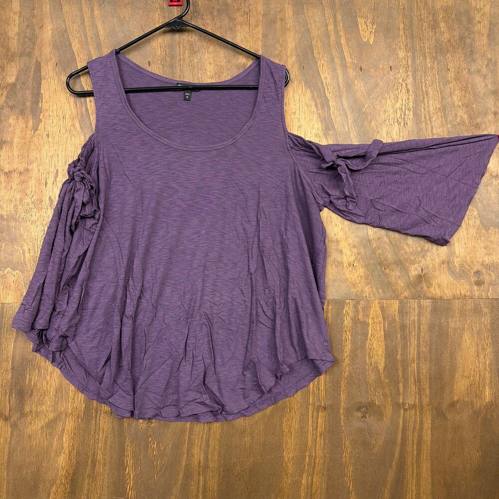 Express Womens Shirt Purple Cold Shoulder Flared Sleeve Modal Scoop Neck Large - Picture 2 of 11